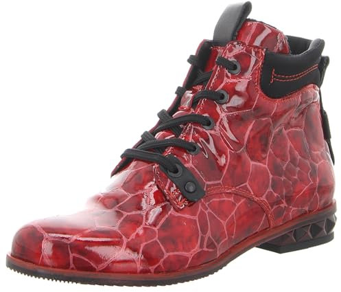 Damen Schnürstiefelette von Simen aus Lack Echtleder in Rot Kroko Design, mit Schnürung. rot Gr. 39