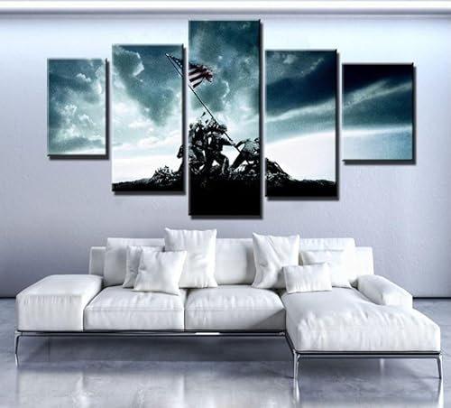 5 Stück Iwo Jima Flagge erhebt Bilder Gemälde Modern Home Decor Leinwand Poster Wohnzimmer Modular (Rahmenlos)