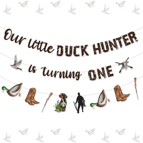 Funmemoir Entenjagd Erster Geburtstag Dekorationen A Little Duck Hunter Is Turning One Banner Ente Jagd Girlande für Jungen Eine Glücksente Stockente 1. Geburtstag Dekorationen