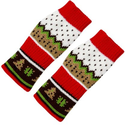 Long Keeper damen Winter handschuhe Gestrickte Fingerlose Armstulpen bunt Weihnachtsbaum Handschuhe lang Handwärmer (Rot)