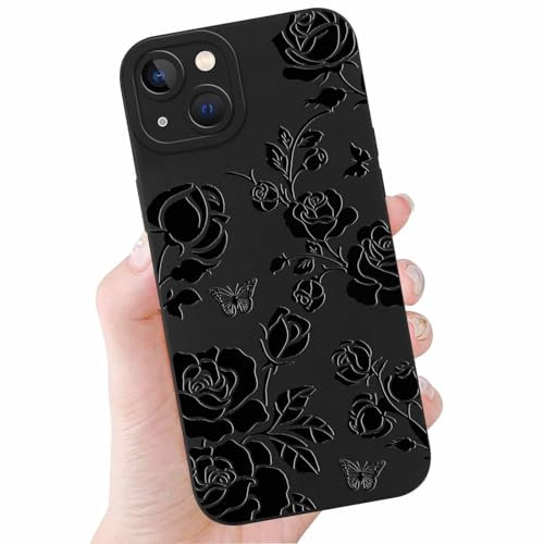 Foonary Cover per Apple iPhone 13 6,1, Nero Custodia Aesthetic Fiori Design Motivo Ragazze Donne Cellulare, Morbida Silicone TPU Bumper Antiurto Protezione Phone Case per iPhone 13 Cover, Fiori 3