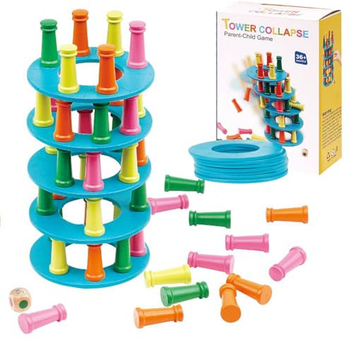 MIUUIPI Montessori Spiel Brettspiel aus Holz, 48 Stück Bunte Holzsäule Würfelspiel Mathematik Lernspielzeug ab 3 4 5 6 Jahre, Feinmotorik Spiel & Zählspielzeug Familienspiel Reisespiel für Kinder