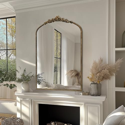 G-LEAF Barock Schwarz Antik Spiegel, Vintage Wandspiegel mit Bogenform im Barockstil für Badezimmer, Schlafzimmer, Wohnzimmer & Flur Wanddeko, 60cm x 90(H) cm