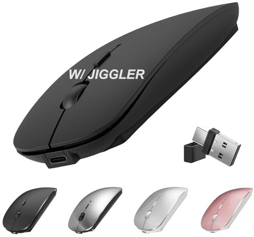 Suteke Wireless USBC Mouse for MacBook Air iMac Laptop Desktop Computer, Wireless Rechargeable Silent Mouse with Jiggler for Mac/Surface Pro (Bluetooth 5.2/3.0, 2.4G USB A, Type-C Receiver)