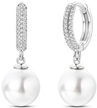 CYMYSS Ohrringe Silber 925 Hängend Zirkonia Ohrringe Earrings Ohrhänger Silber 925 Hängeohrringe für Damen Geschenk für Frauen Freundin Mama(Runde Perle)