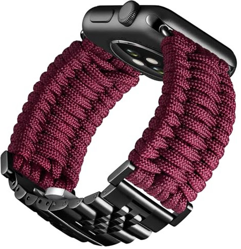 BINLUN Kompatibel mit Apple Watch Armband 42mm 41mm 40mm 38mm Geflochten 550 Paracord Stahl Sport Armbänder Kompatibel mit iWatch Series 10/9/8/7/SE2/SE/6/5/4/3/2/1 Herren Damen(Pflaume-Schwarz)