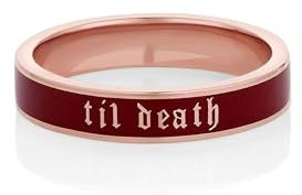 Sterling Silber 925 Till Death Promise Band Ring | Roségold plattiert mit rotem Emaille | 4MM Breite (57 (18.1))