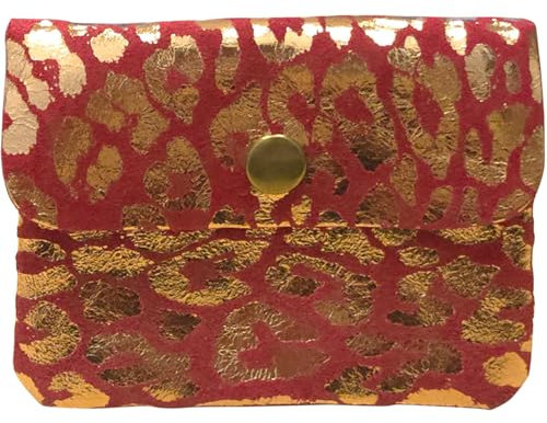 modamoda de P09 Damen Münzgeldbörse Geldbörse Portemonnaie Klein Leder Made in Italy P09, Farbe:Leo Wildleder Rot/Roségold