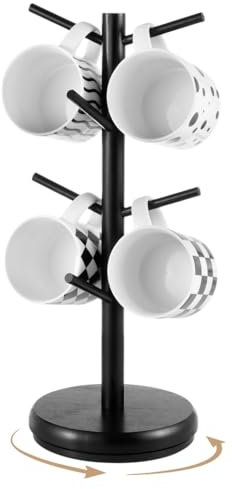 Arbre à tasses à café à 8 crochets, porte-gobelet rotatif en bois avec base stable pour cuisine, bureau, bar à café