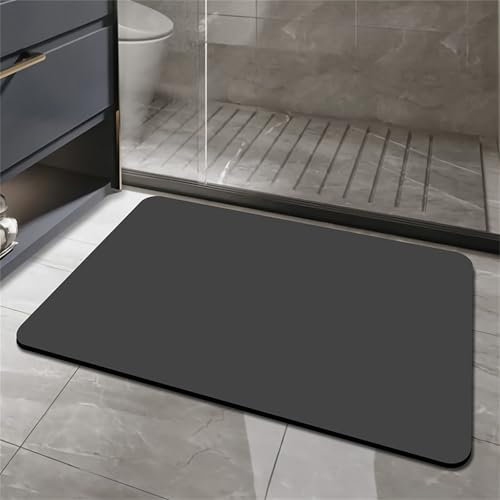 Odot Tapis Salle de Bain Absorbant Diatomite, Couleur Unie Minimaliste Tapis de Bain Antidérapant Séchage Rapide Doux pour Entrée, Baignoire, Porte d'entrée, Chevet, Canapé, Salon (Noir,60x90cm)