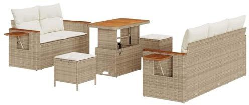 vidaXL Garten-Sofa-Set mit Kissen 8 pcs Beige und Creme, Elegantes Garten- und Terrassenset, modernes Loungemöbel, abnehmbare Kissen, UV-beständige Materialien