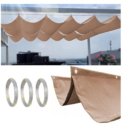 Retractable Wave Sun Shade Sail, Water Proof Pergola Shade Cover With Mounting Kit, UV And Sun Protection Canopy For Yard Deck Lawn Garden Patio Carport(Khaki)