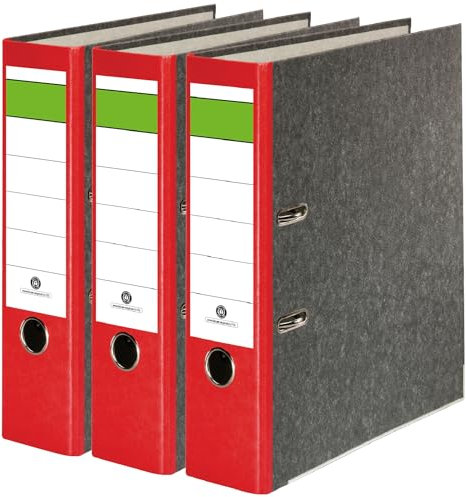 Conipa® 3 Stück DIN A4 Ordner Rot (8cm breit) 2-Ringe-Meachanik [MADE IN GERMANY] für 600 Blatt (grau marmoriert) - Ordnerhefter für Unterlagen - Dokumentenordner Büro, Uni & Schule