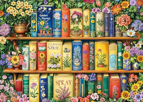 Puzzle 1000 Teile für Erwachsene, klassisches Lernspiel Wunderschönes Dekoration-Farbenfrohes Gartenbuch & magisches Blumenregal-Puzzle Geschenke