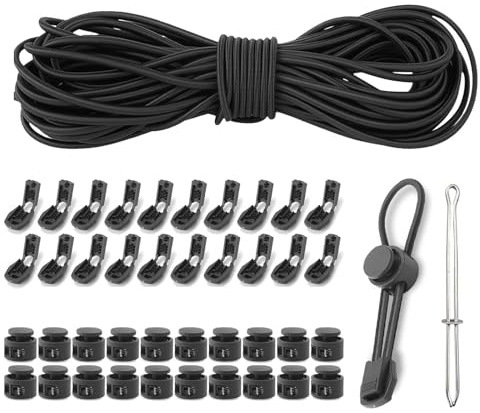 Elastische Gummischnur, 10 m x 3 mm Gummiband Runde Elastische Schnur Gummiseil Mit Kordelstopper und Kordelklemme, Gummikordel, Bungee Cord für DIY, Rucksack, Schnürsenkel, Schwarz