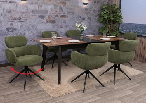Mendler 6er-Set Esszimmerstuhl HWC-O77 Stoff - olivgrün