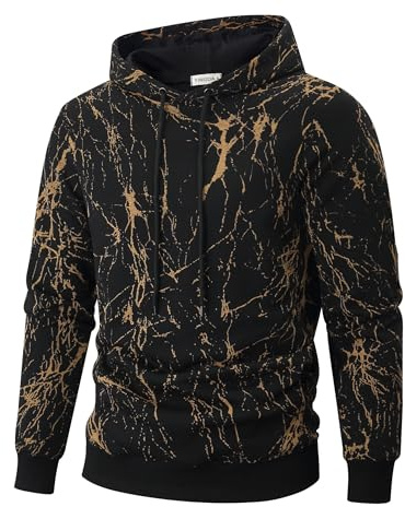 YINGDA Herren Sweatshirt Kapuzenpullover | Druck-Pullover mit seitlichen Taschen, bedruckter Hoodie, eingefärbter Kapuzenpullover