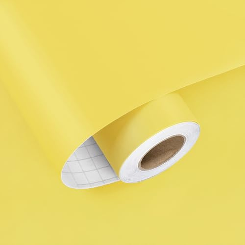 HotDecor Plain Yellow Wallpaper Self Adhesive Nursery Decoration Kitchen Vinyl Wrap for Furniture Worktop Peel and Stick Lemon-Yellow Wall Paper Sticky Back Vinyl Bedroom Wallpaper 40cm x 200cm