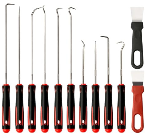 10 Teiliges Pick und Haken Set, Präzisions Hakenset mit Rutschfestem Griff, Universal Demontage Werkzeug für O-Ringe, Dichtungen, Wellendichtringe und Schläuche