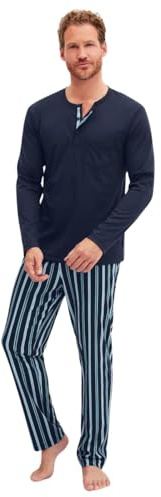CALIDA Relax Choice Pyjama Herren | langer Schlafanzug aus 100% hochwertiger Baumwolle, mit stoffbezogenem Gummibund