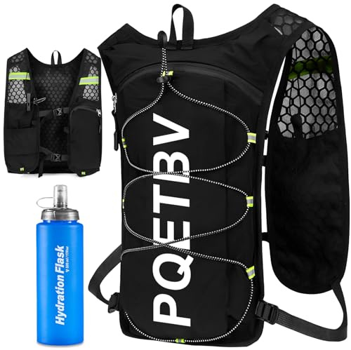 PQETBV Zaino Idratazione, Zaino Idratazione Trail Running con Borraccie Morbide 500ml, Gilet Riflettente Running per Corsa Ciclismo Maratona Trekking Trail Uomo Donna