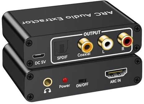 HDMI ARC Audio Extractor, 192KHz HDMI ARC Audio Adapter Converter Splitter to Optical TOSLINK SPDIF + RCA L/R+ Coaxial and Analog 3.5mm Stereo for Soundbar HDTV Speaker Amplifier Headphones-10CM