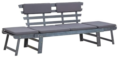 Owoxanthellate Gartenbank 2-in-1 190 cm Akazie grau wetterfest mit Verstellbarer Lehne und gepolsterten Auflagen für Balkon Terrasse Garten