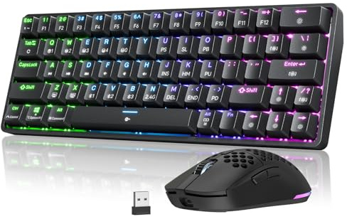 Dierya Bundle Clavier et Souris Gamer sans Fil Noir, DK63 60% Mécanique Switch Rouge & M1 Optique 24000 DPI, Setup PC Multitâche Ergonomique (Pack de 2)