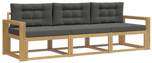 vidaXL Outdoor-Sofagarnitur 3 pcs Weiß und Anthrazit Polyester, Akazienholz Sofa Set für draußen, modernes Loungemöbel, Flexibler Gartenplatz, wetterfeste Einrichtung