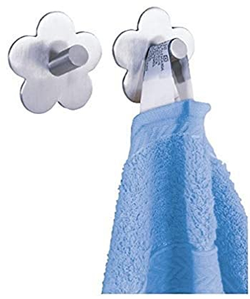 WENKO Wandhaken Fiore Edelstahl matt 2er Set - 2er Set, selbstklebend, Edelstahl rostfrei, 5.8 x 5.8 x 2.8 cm, Matt