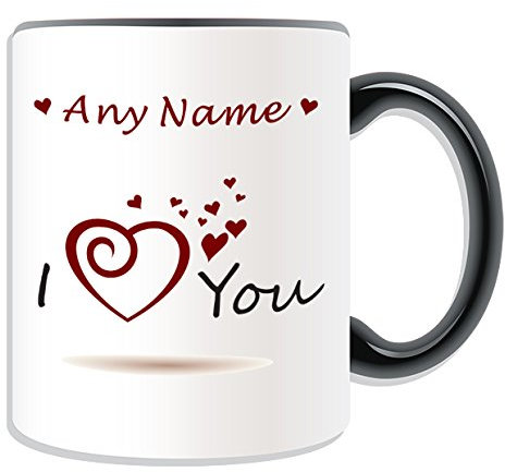 UNIGIFT Personalised Gift - I Love/Heart You Mug (Romance Design Theme, Colour Options) - Any Name/Message on Your Unique Mug - Couple