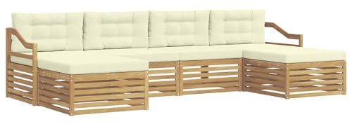 vidaXL Outdoor-Sofagarnitur 6 pcs Weiß und Creme 325 x 162,5 x 73 cm, Akazienholz Sofa-Set, modulares Design für die Lounge im Freien, Bequeme Loungemöbel für den Garten
