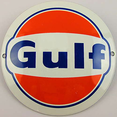 US-Way.de Neues Emaille Schild Gulf Logo 12cm Rund, Classic Werbeschild Reklameschild 50er Jahre Life Style Retro Fifties