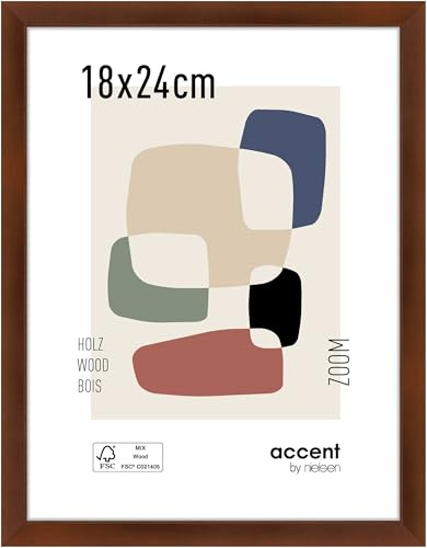 accent by nielsen Holz Bilderrahmen Zoom, 18 x 24 cm, Braun | Holz Fotorahmen im Hoch- & Querformat zum Auftstellen und Aufhängen Braun matt Echtglas