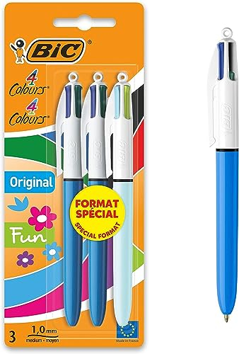 BIC 4 Farben Kugelschreiber Set 4 Colours Original & Fun, 3er Pack, Ideal für das Büro, das Home Office oder die Schule