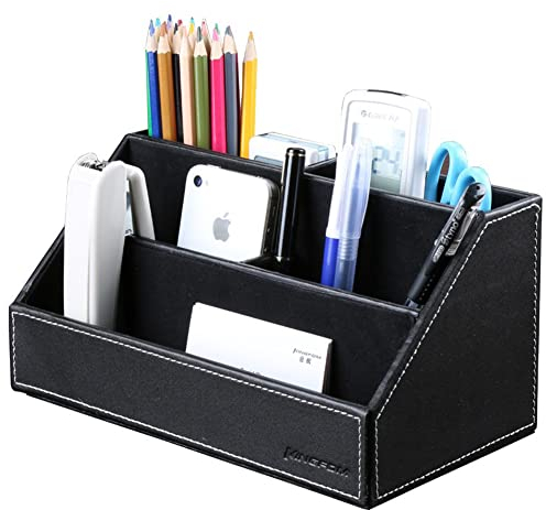 KINGFOM™ Holzstruktur Leder Multifunktionale Schreibtisch Organisator (Schwarz)