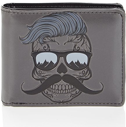 Shagwear Geldbörse Herren Portemonnaie Groß mit Riessverschluss Münzfach 9 Fächer PU Leder Geldbeutel für Männer Brieftasche Wallet Portmonee - Hipster-Schädel
