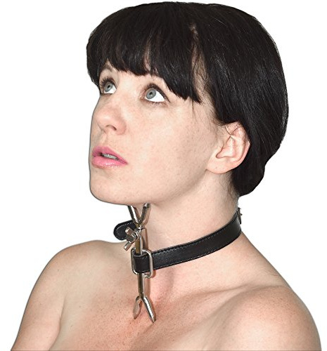 Ketzergabel Halsband – BDSM Halsfessel Neck Fork Bondage Metall Collar | Kunstleder Nackenfessel mit Stacheln – Kopffixierung, Sissy, Pillory, Metal Collar, abschließbar – kinky erotik devot Dom