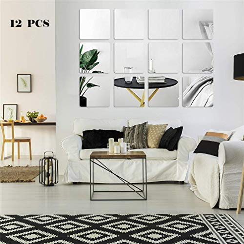 Mirror Wall Stickers Decoration, 12 Pcs DIY Removable Square Wall Stickers Art Wall Decals, Best for Home Living Room Bedroom Sofa TV Office Restaurant Aisle Wall Decoration Murals (20CM)