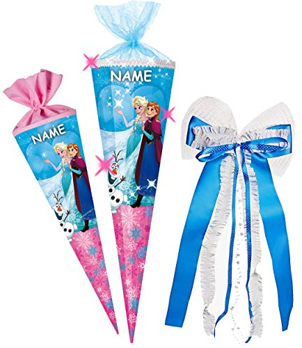 alles-meine.de GmbH Schultüte - die Eiskönigin - Frozen - 100 cm - 12 eckig - incl. Name und große 3-D Effekt Schleife - Organza Abschluß - Zuckertüte - mit/ohne Kunststo..