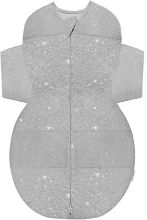 happiest baby SNOO Schlafsack – 100% Bio-Baumwolle Baby Wickeldecke – von Ärzten entworfen fördert gesunde Hüftentwicklung (Sterne Grau, L)