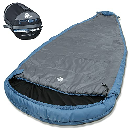 your GEAR Campingschlafsack Calima XXL -10°C extrem breiter Ellipsen-Schlafsack 230x110cm mit Kapuze Blau Grau