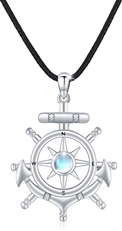 MEDWISE Damen Kompass Halskette 925 Sterling Silber Anker Anhänger Kette mit Mondstein Kompass Schmuck Geschenke für Frauen Mädchen