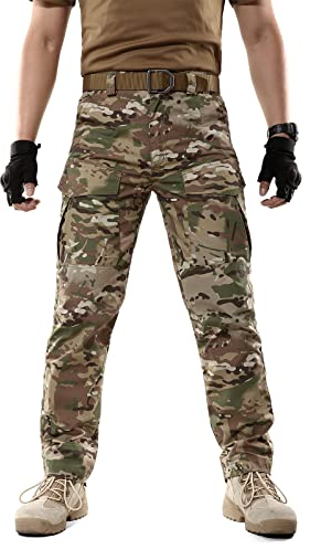BWBIKE Hommes Tactique Militaire Pantalon Combat Paintball Pantalon en Plein Air Cargo Trainning Camo Works Pantalon (Pas de Ceinture), Camouflage