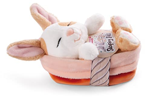 NICI Soft Toy Sleeping Pets Bunny caramel dotted in peach basket 12cm