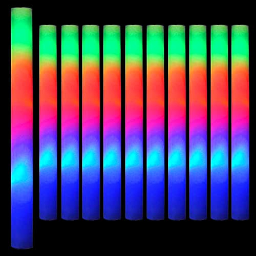RosyFate 10 Stück Glow Sticks, Led Leuchtstäbe Mehrfarbig, Schaumstoffstab, Led Schaumstoff Leuchtstab, Blinkende Leuchtstäbe, Knicklichter Party Set, mit 3 Modi, für Party, Konzert und Event