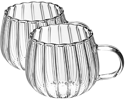 CIYODO 2Pcs Latte Cappuccino Zartes üsli Warme Kaffeetasse Partyklasse Mit Tassen Zuverlässige Suppe Für Klassische Teebecher Zuhause Griff Transparent Kürbis Frühstück Ml Gläser