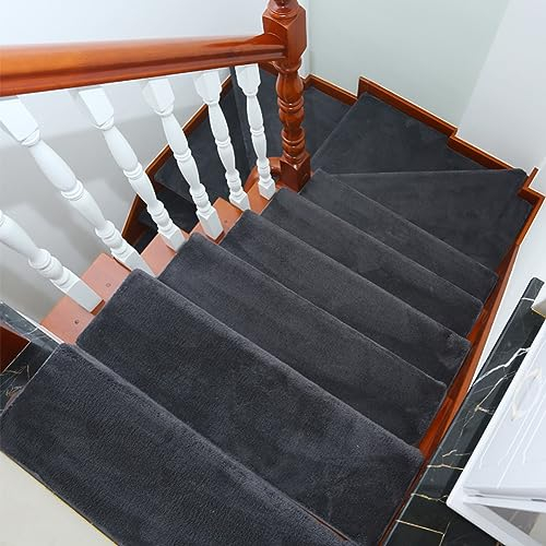 1pc Treppenstufen Matten,Stufenmatten Innen Weiche Treppenteppich für Holzstufen Anti-Rutsch Treppen-Teppich Modern Dick Selbstklebend Teppichfliesen Rutschfest Stufenschutz Stufenteppich I 80x24cm