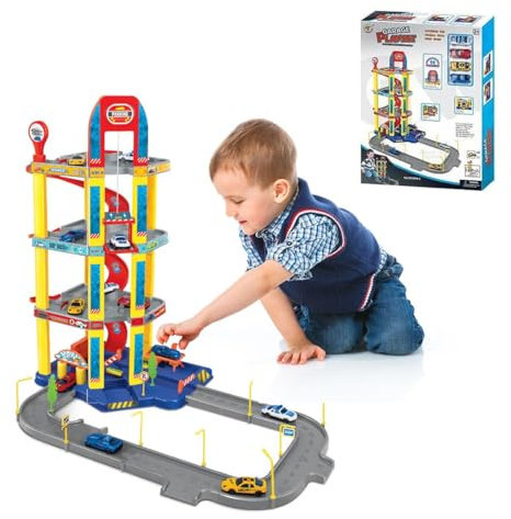 Xwin Sportseries Spiral Parking Garage Toy Set for Kids, 4-Story Parking Lot Playset Preschool Car Games Toys for Kids Vehicle Playsets Race Car Ramp Track Toy for 5 6 7 Year Old