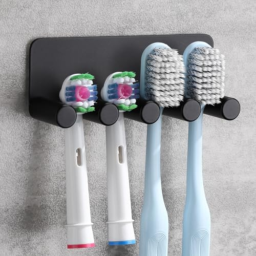 OETAMS Porte Brosse à Dents Mural électrique, Support Brossette Salle de Bain Sans Perçage, Acier Inoxydable Pour 4 Têtes